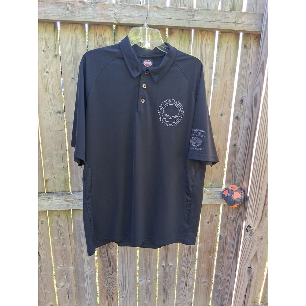 044 Harley Davidson Polo 3/4 Button Men's Shirt XL Black Daytona Beach FL